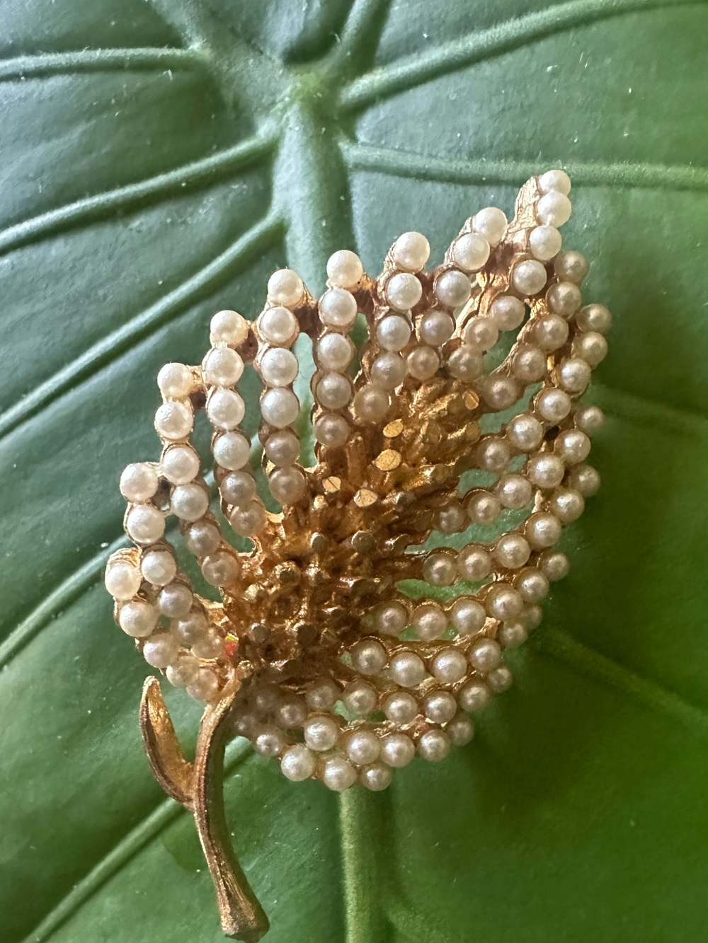 Pearl and Gold Leaf Brooch/BSK